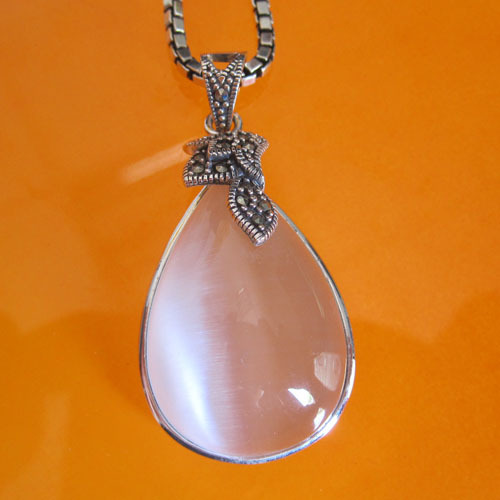 925 Thai silver necklace,cat's eye pendant necklace,Thai silver jewelry