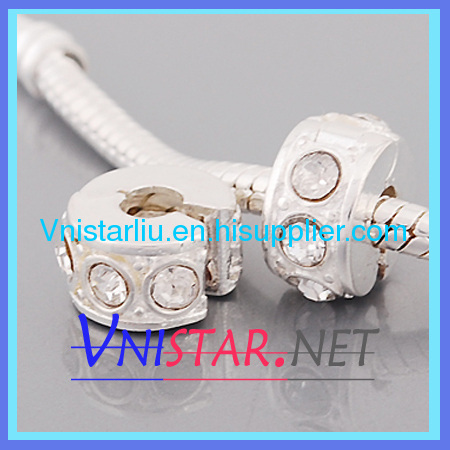 Silver plated stopper bead PC161-8 with clear stones