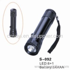 6 pieces +1 laser led flashlight with 25lumens, made of aluminum alloy, powered by 3*AAA batteries