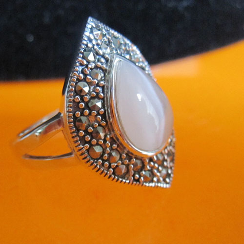925 Thai silver with opal ring,marcasite silver jewelry
