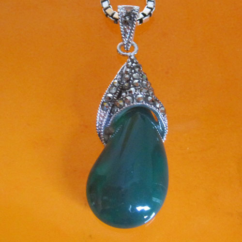 925 Vintage Thai silver with agate pendant necklace,sterling silver jewelry