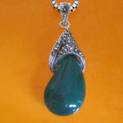 sterling vintage Thai silver pendant with agate,925 Thai silver jewelry