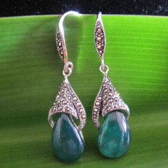 925 vintage Thai silver earrings with agate,925 Thai silver jewelry