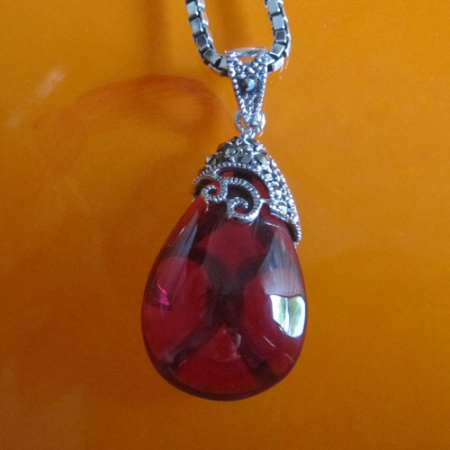 sterling Thai silver synthetic ruby pendant necklace,925 Thai silver jewelry
