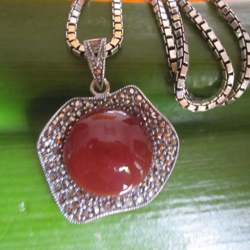 ancient jewelry Thai silver necklace,925 Thai silver garnet pendant necklace
