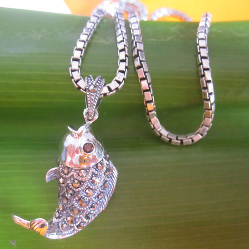 marcasite silver fish pendant jewelry,925 Thai silver jewelry