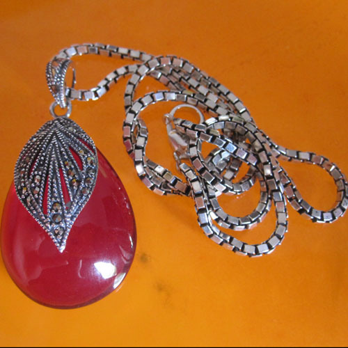 marcasite pendant garnet jewelry,925 Thai silver garnet pendant necklace