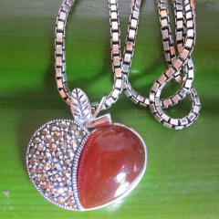 design apple style pendant with garnet and marcasite jewelry,925 Thai silver jewelry
