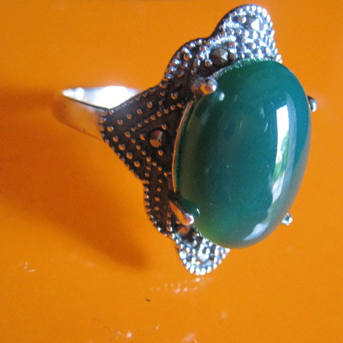 Thai silver ring with agate setting,925 Thai silver jewelry