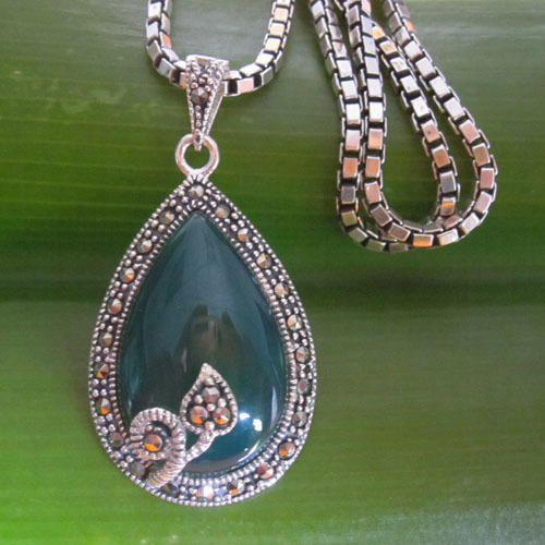 925 silver charm pendant necklace,925 Thai silver agate pendant necklace
