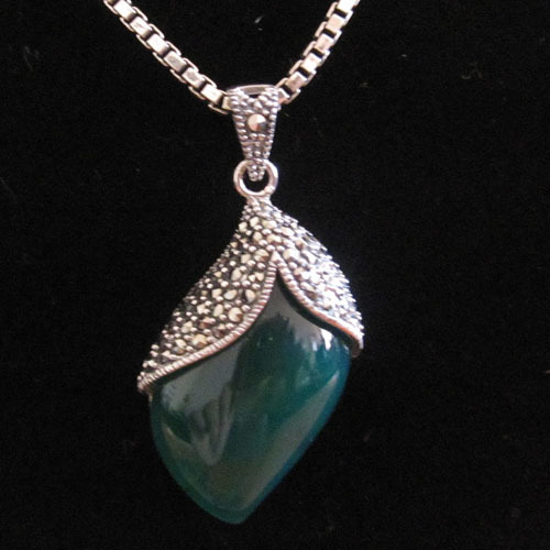 sterling silver agate pendant necklace,925 Thai silver necklace