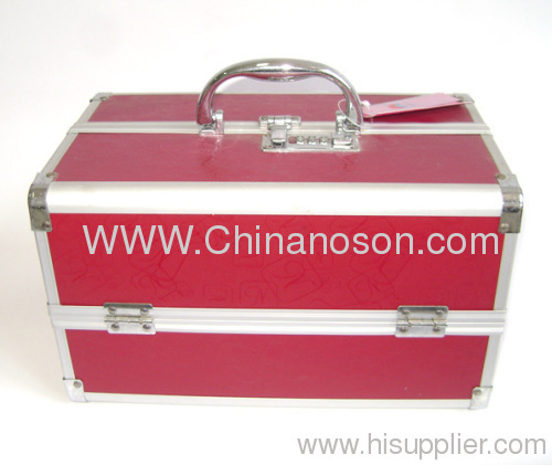 Red Aluminum 4 compartments to stretch Trick lock Fashion jewelry box