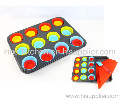 28pcs silicone carbon steel square muffin bakeware