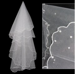 Pretty Soft Gauza Wedding Bridal Veil Floral Edge with pearl Decoration