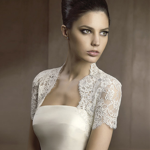 short sleeve alencon lace wedding bolero Lace