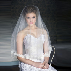 Elegant Royal Length Wedding Veil with Beautiful Lace Edge