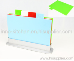 4 Piece Cutting Chopping Board Set w/Stand Color Coded Index