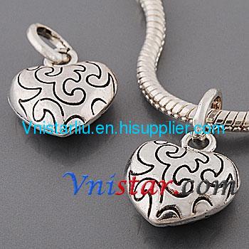 Antique silver plated heart-shaped charms with texture stamped UC188