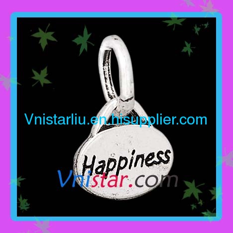 Antique silver plated elliptic shaped charms UC242 with Happiness stamped