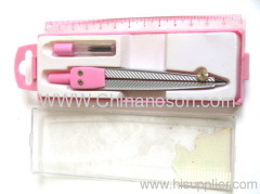 Gray +Pink Pencil lead Drawing compasses Plastic Case : 130*45*20mm 1 Pencil lead 1 ruler 1 compasses