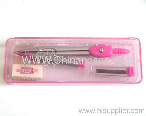 Pink Zinc Alloy Drawing compasses 1 mechanical pencil 1 compasses 1 eraser 1 ruler Plastic Case 140*45*20mm