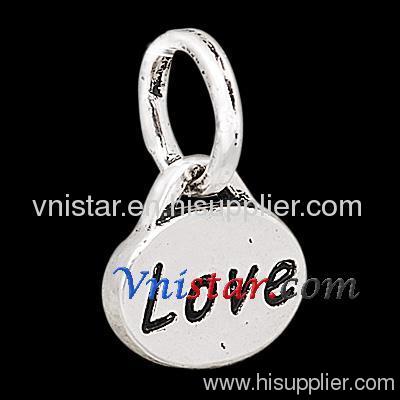 wholesale vnistar antique silver plated elliptic shaped charms with Love letter charm