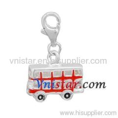 Wholesale silver plated clasp red bus charm HCC080-1 with red bus