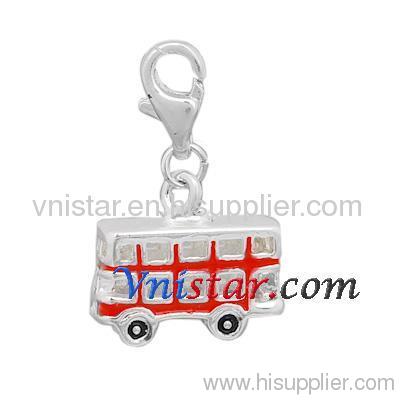 Wholesale silver plated clasp red bus charm HCC080-1 with red bus