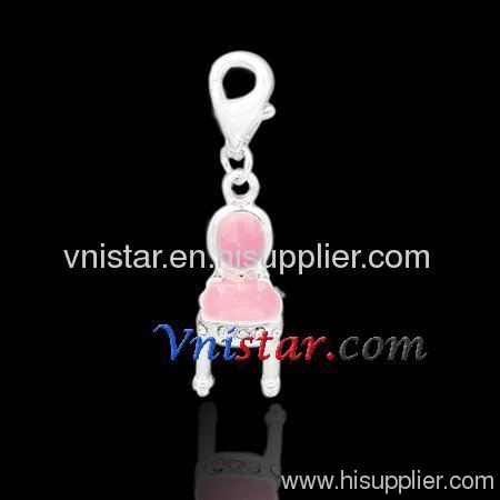 Wholesale vnistar silver plated pink chair charms for bracelet HCC135
