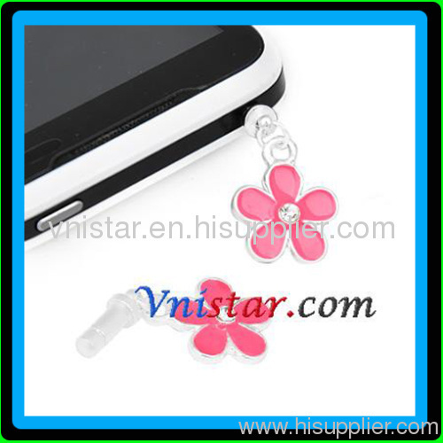 Wholesale vnistar silver plated flower anti dust plug ADP016 with one clear stone