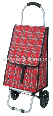 red plaid shopping trolley bag