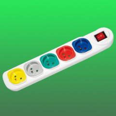 5 way colorful european extension socket with switch