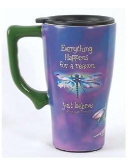 Purple Dragonfly EVERYTHING Happens Ceramic Travel Mug For A Reason
