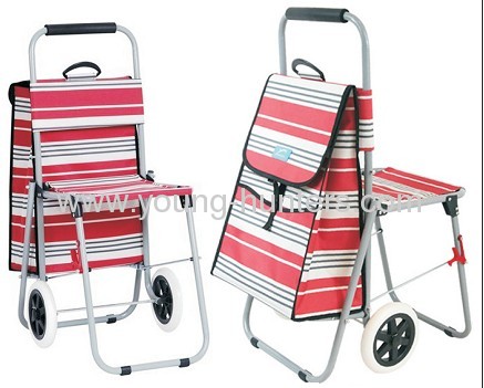 Red Strip Foldable Shopping Trolley Bag
