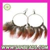 Colored Natural hoop Feather Earrings with beads for wholesale