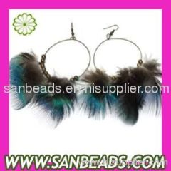 Fashion sexy tone large feather hoop earrings with beads