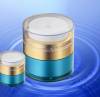 blue 50g airless white pump jar with gold ring