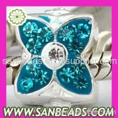 Hot Selling Blue crystal beads silver Four Leaf Clover charm