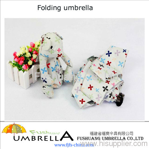 2012 New cute women's rain shine dual-use with bear carry bag 5 folding umbrella
