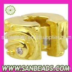 Gold Plated Sterling Silver European Clip Bead With CZ Stone