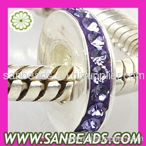 Sterling Silver European Spacer Beads With Purple Austrian Crystal