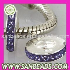 Sterling Silver European Spacer Beads With Purple Austrian Crystal
