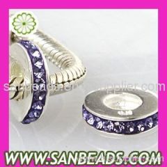 Sterling Silver European Spacer Beads With Purple Austrian Crystal