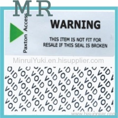 Anti-counterfeit, anti tamper VOID label, tamper evident label