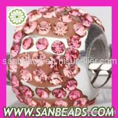 Hot sale silver Charm bead with Pink crystal