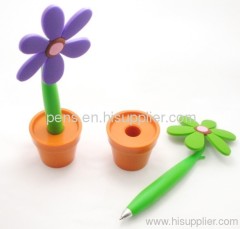 soft TPR flower top ball pen with flower pot ART997