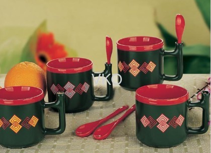 Stoneware Ceramic Coffee Mug With Handle And Spoon
