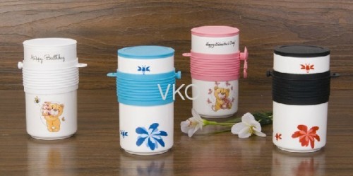 Flower Decal Printing New Bone China Ceramic Coffee Mug Cup With Silicone Heatproof