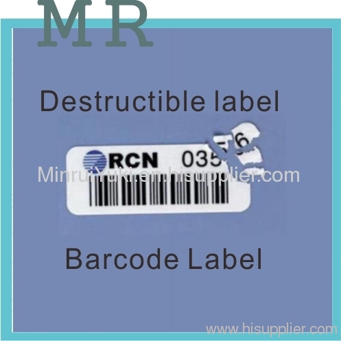 Minrui Destructible vinyl label with barcode, adhesive barcode label