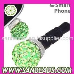 Fashion Olivine Crystal Ball Earphone Jack Plug Cover Stopper Cap Accessory